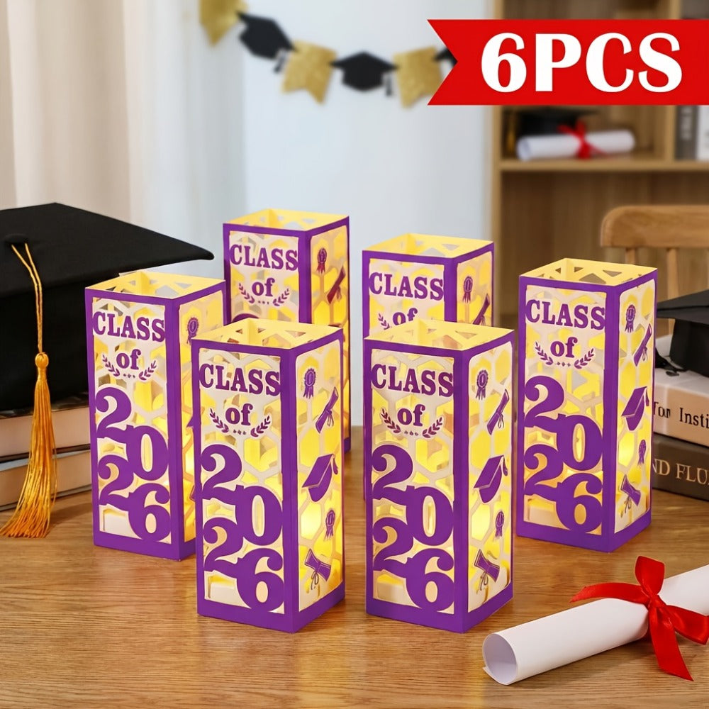 Six-Piece Class of 2026 Graduation Centerpiece Set with Paper Lantern Boxes in Six Color Themes