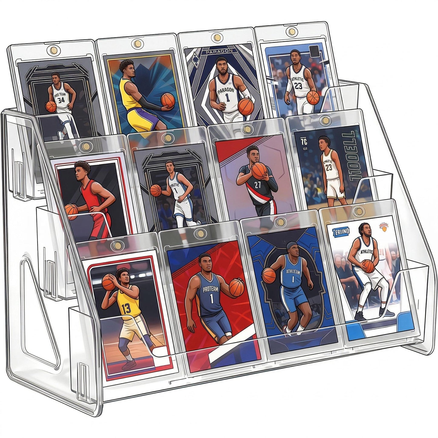 Clear Tiered Graded Card Display Stand with 3- or 5-Level Options for Desktop Collector Organization