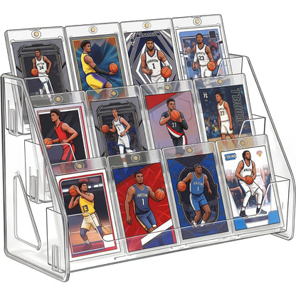 Clear Tiered Graded Card Display Stand with 3- or 5-Level Options for Desktop Collector Organization