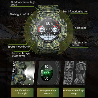 Smartwatch for Men 1.32 Inch Tactical Watch with LED Flashlight, SOS and 100+ Sport Modes in Eleven Colors