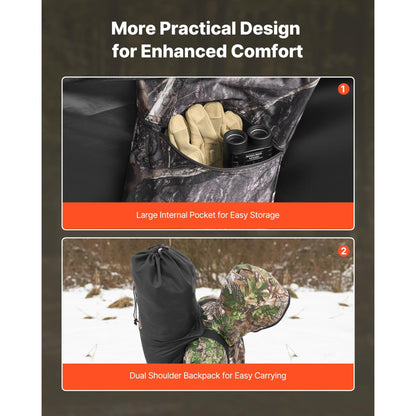 Hunting Blind Ground Blind for Deer Duck Turkey Hunting Single Person Pop Up Blind with Carrying Bag 44x36x53 In Camouflage Waterproof 150D Fabric Silent Half-Zipper Door