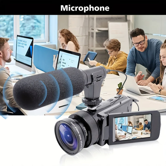 Digital Video Camera HD 1080P with Flip Screen & External Microphone – 16MP 16X Zoom Compact Camcorder for Family, Travel, Vlogging, YouTube & Beginners with 32GB Card