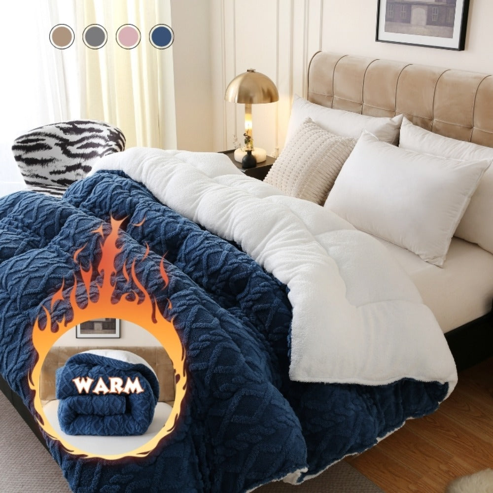Double-Sided Plush Comforter with 400–450 GSM Pictured Weight, Four Colors and Twin XL to King Sizes