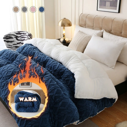Double-Sided Plush Comforter with 400–450 GSM Pictured Weight, Four Colors and Twin XL to King Sizes