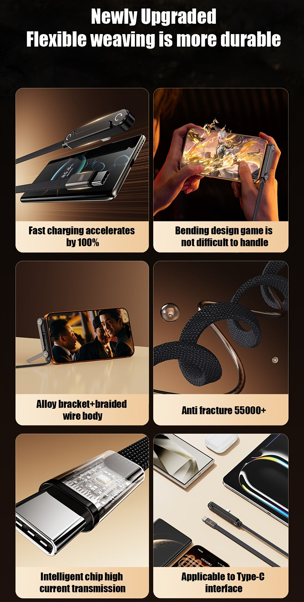 Folding-Bracket USB-C to USB-C Cable with 240W Marking, 480Mbps Graphic and 4.92 ft Length