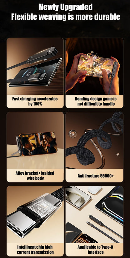 Folding-Bracket USB-C to USB-C Cable with 240W Marking, 480Mbps Graphic and 4.92 ft Length
