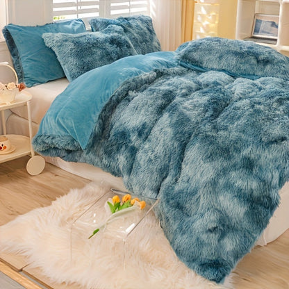 Three-Piece Plush Polyester Duvet Cover Set with Two Pillowcases in 14 Colors and Twin, Full, Queen or King Sizes