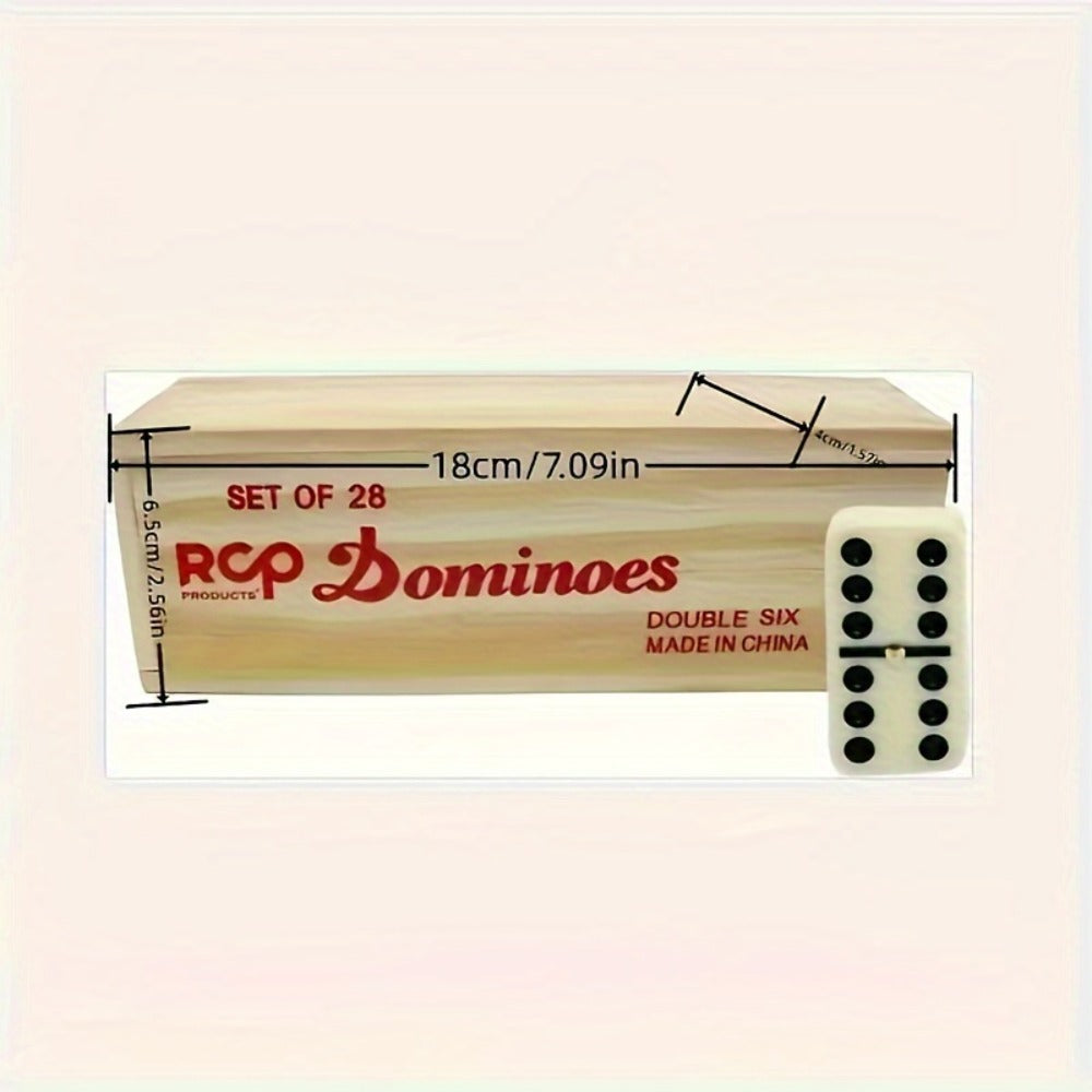 Double-Six Dominoes Set with 28 Ivory-Color Tiles and Wooden Storage Case for Adult Game Nights
