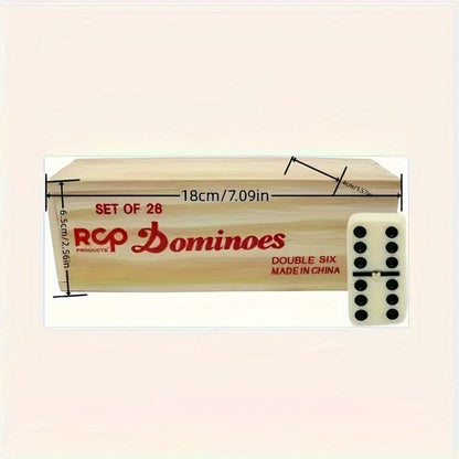 Double-Six Dominoes Set with 28 Ivory-Color Tiles and Wooden Storage Case for Adult Game Nights