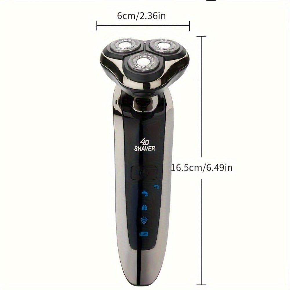 5-in-1 Rechargeable 3-Head Rotary Electric Razor with Detail Trimmer, Nose Trimmer and Cleaning Brush