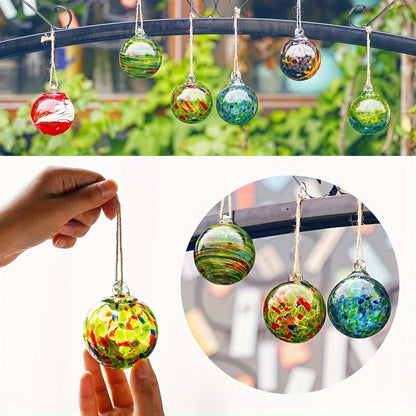 Hand Blown Glass Christmas Ornaments Set of 6 - Multicolor Hanging Ball Decorations for Entryways, Bedrooms and Living Spaces