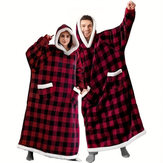 Oversized Wearable Blanket Hoodie Jacket – 350-400gsm Thick Warm Suede Flannel, Hooded Pocket Lazy Coat for Women & Men, 5 Colors