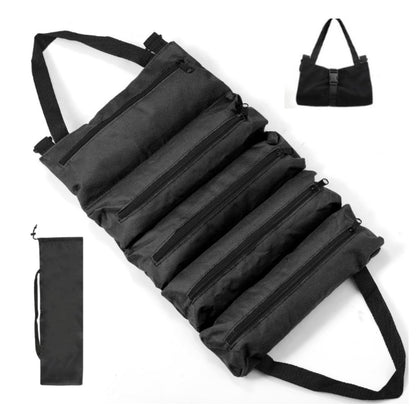 Collapsible Tool Roll Organizer Bag in Green or Black with Multiple Pockets and Carry Handles