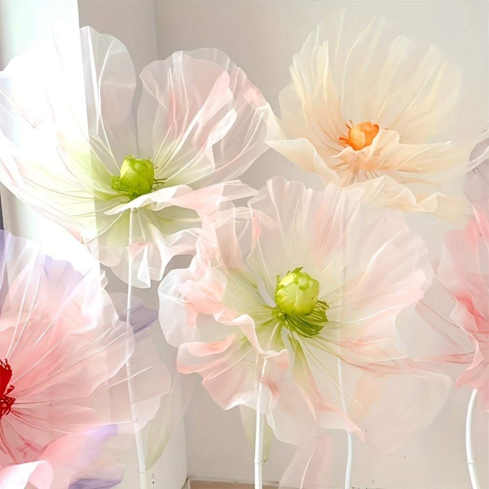 Artificial Flowers Giant Three-Piece Silk Mesh Display Set with Base, Branches and Eight Color Options