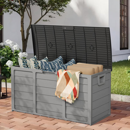 Outdoor Storage Box 75 Gallon Resin Deck Box with Handles – Waterproof Lockable Container for Pool Accessories, Garden Tools, Camping Gear & Patio Storage, Easy Assembly