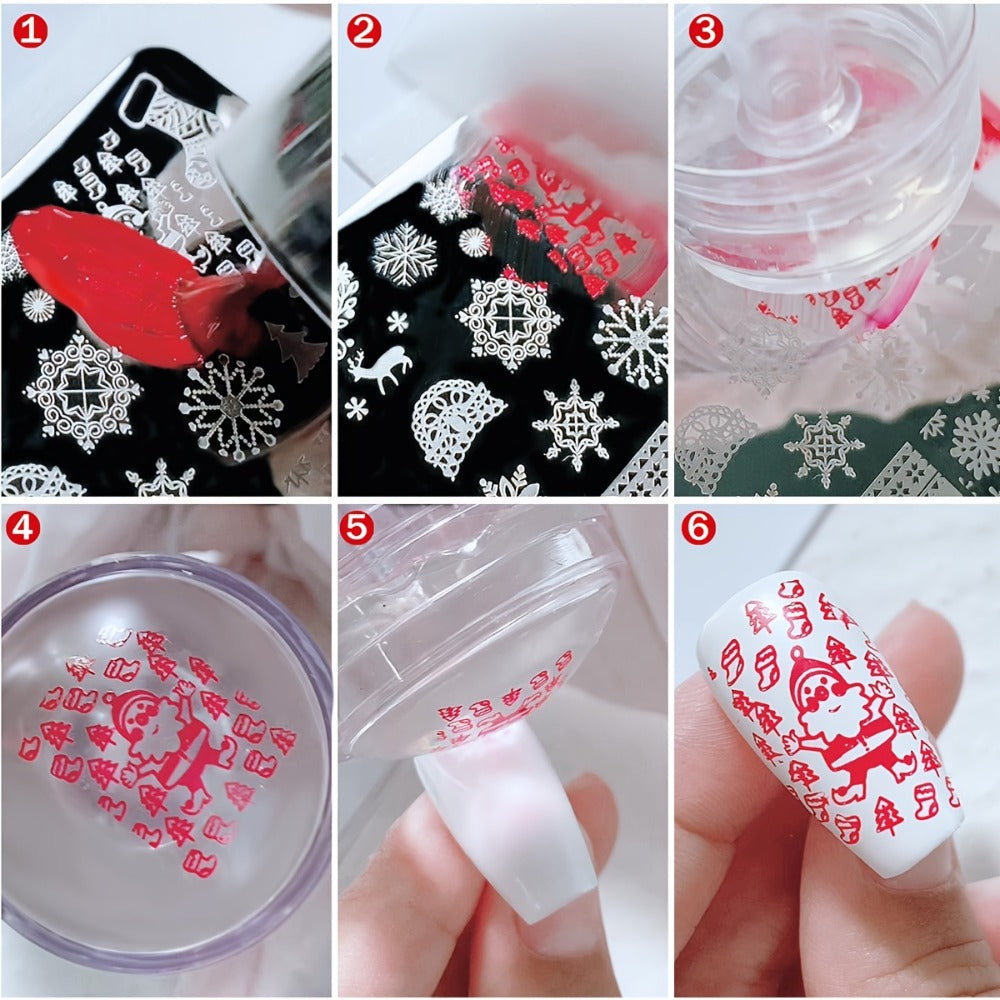 9-Piece Nail Stamping Set with Seven Mixed-Design Plates, Clear Stamper and Scraper for Manicure Art