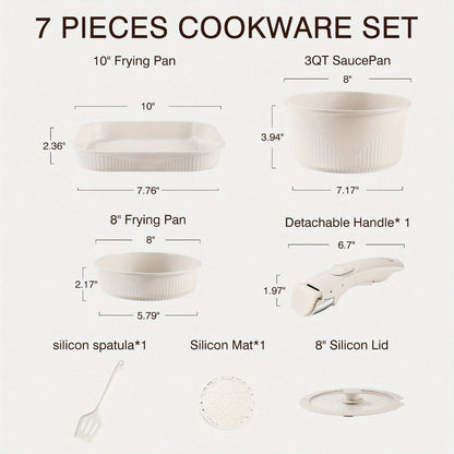 Detachable-Handle Cookware Set in 5-, 7- or 24-Piece Configurations with Stackable Pots, Pans and Lids