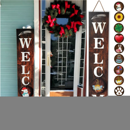 Seasonal Welcome Porch Sign with 12 Interchangeable Icons, 47-Inch Leaner Board in Six Color Options