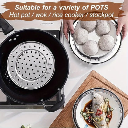 Stainless Steel Steamer Rack Set 3-Piece Multi-Layer Round Steamer Insert with Can Holder – Fits Most Pots for Home Kitchen | Stackable Steam Tray Cooking Rack for Vegetables Dumplings & More