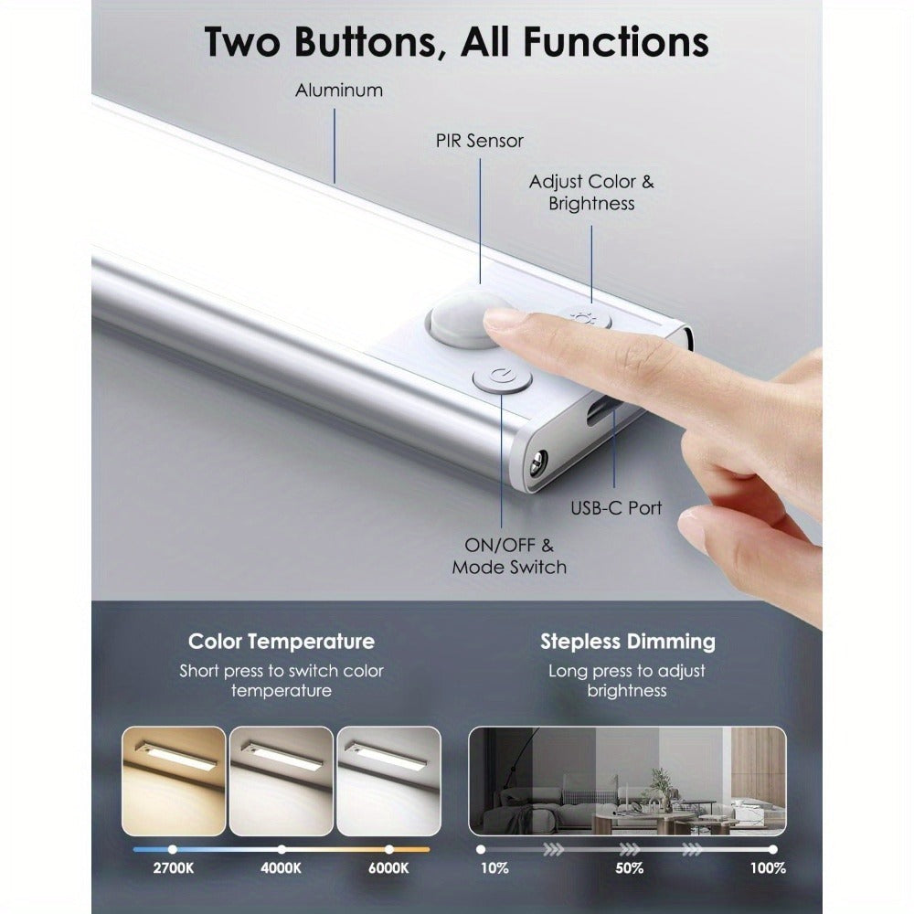 Rechargeable Under Cabinet Lights Wireless – 68 LED Motion Sensor Cabinet Light with 3 Color Temps & 2000mAh Battery – Under Counter Lighting for Kitchen Closet Pantry