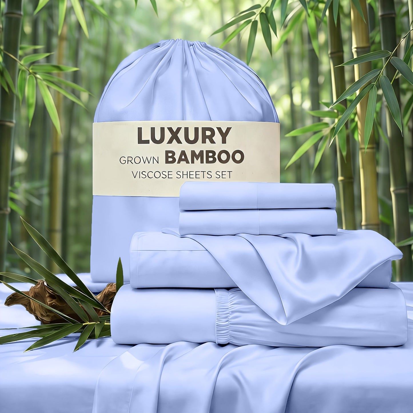 Bed Sheet Set 4-Piece Bamboo-Derived Rayon with Deep-Pocket Fitted Sheet in Twin, Full, Queen and King Sizes