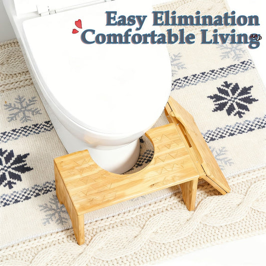 Toilet Stool Foldable Bamboo Squatting Stool – Ergonomic 7-Inch Height for Natural Constipation Relief | Collapsible Non-Slip Bathroom Footstool for Space Saving, Travel & Easy Storage