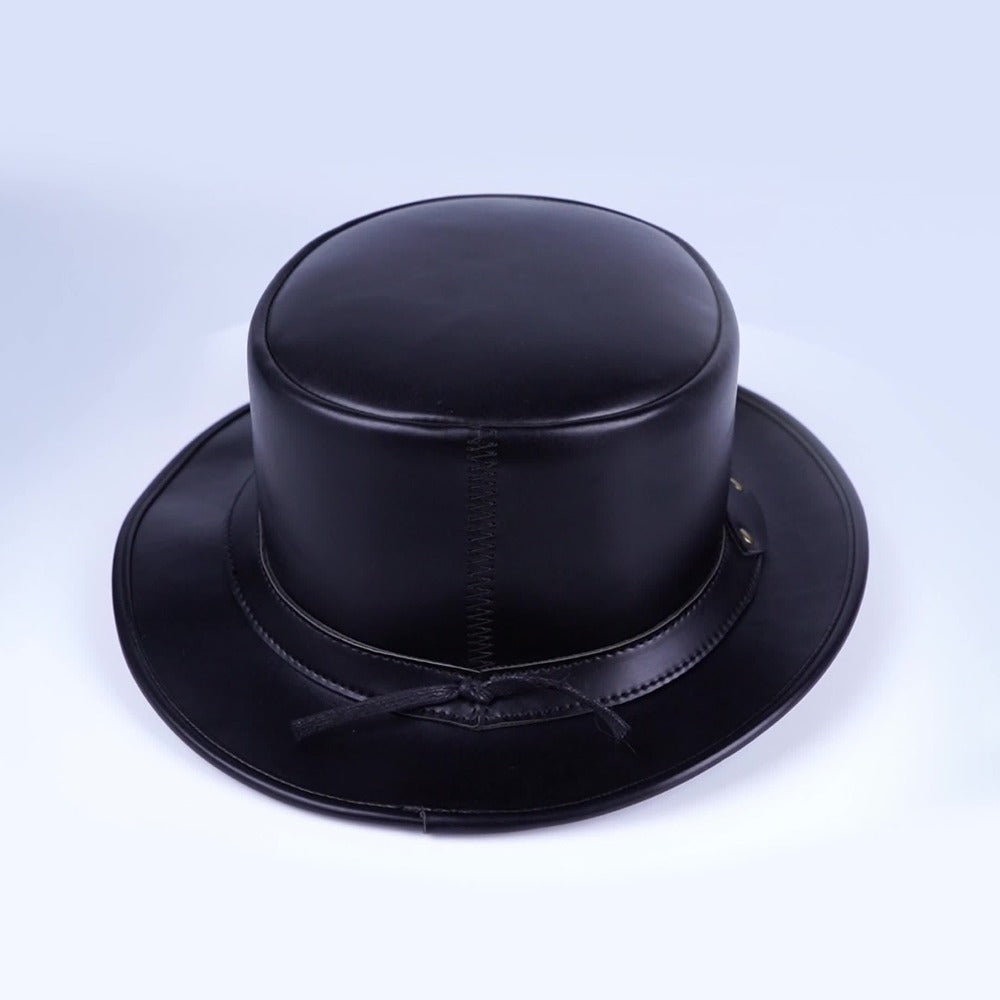 Black Steampunk Top Hat with Shapeable Wide Brim, Chin Cord and Six Source Sizes from S to 3XL