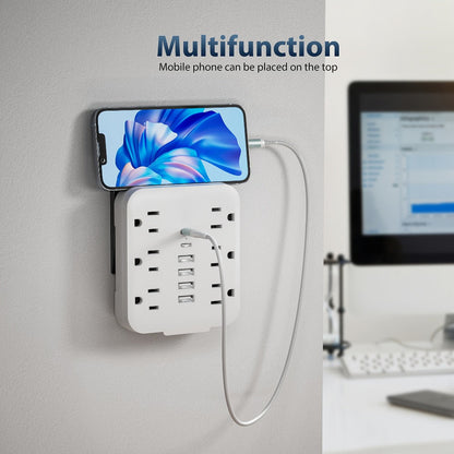 Power Strip Compact 12-in-1 Outlet Extender with 6 AC Outlets, 4 USB-A, 2 USB-C and Black or White Finish