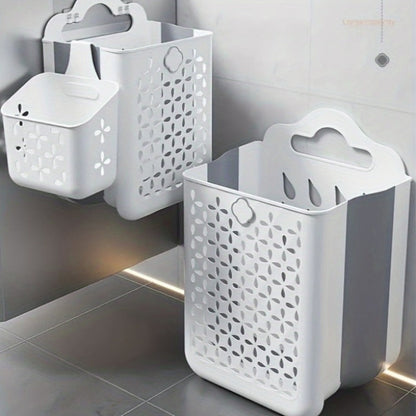 Foldable Laundry Basket Wall Mounted – No-Drill Plastic Storage Bin with Cutout Design for Clothes, Toys, Snacks & Fruits – Space-Saving Collapsible Organizer for Bathroom, Balcony & Bedroom