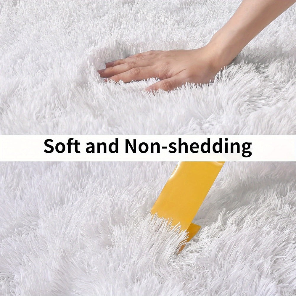 Area Rug White Fluffy High-Pile Shag in Three Washable Sizes for Living Room, Bedroom or Dorm
