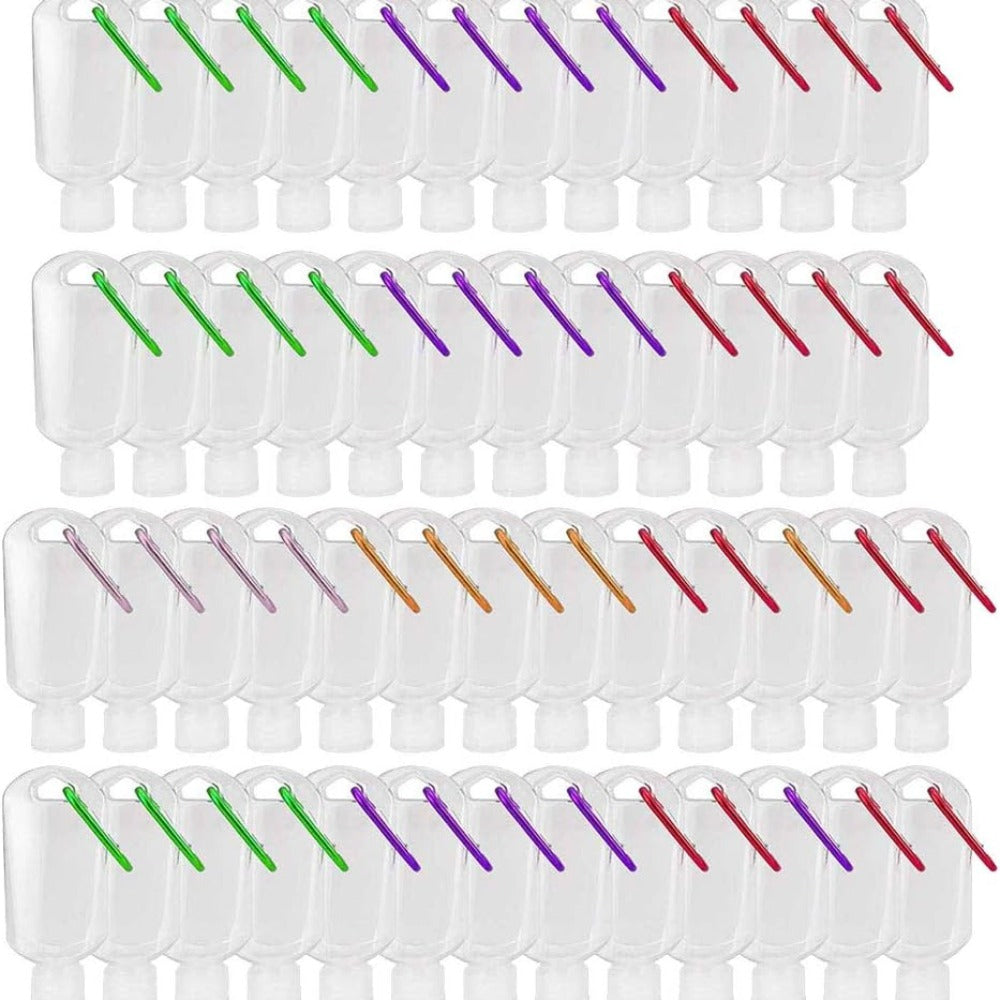 50-Pack 1.7 oz Clear Refillable Travel Bottles with Keychain Tops for Toiletries and Liquids