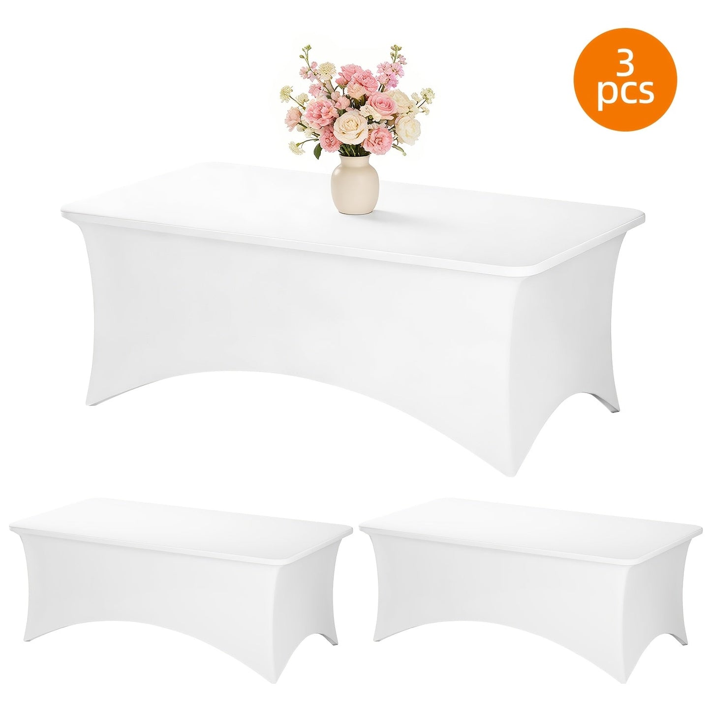 Rectangular Stretch Tablecloth Sets in 4-, 6- or 8-Foot Sizes, Black or White, with Two- or Three-Piece Options
