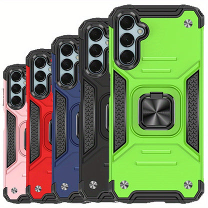 Phone Case Dual-Layer PC and TPU Ring Kickstand Cover with Magnetic Car Mount Plate for Samsung Galaxy A15 5G