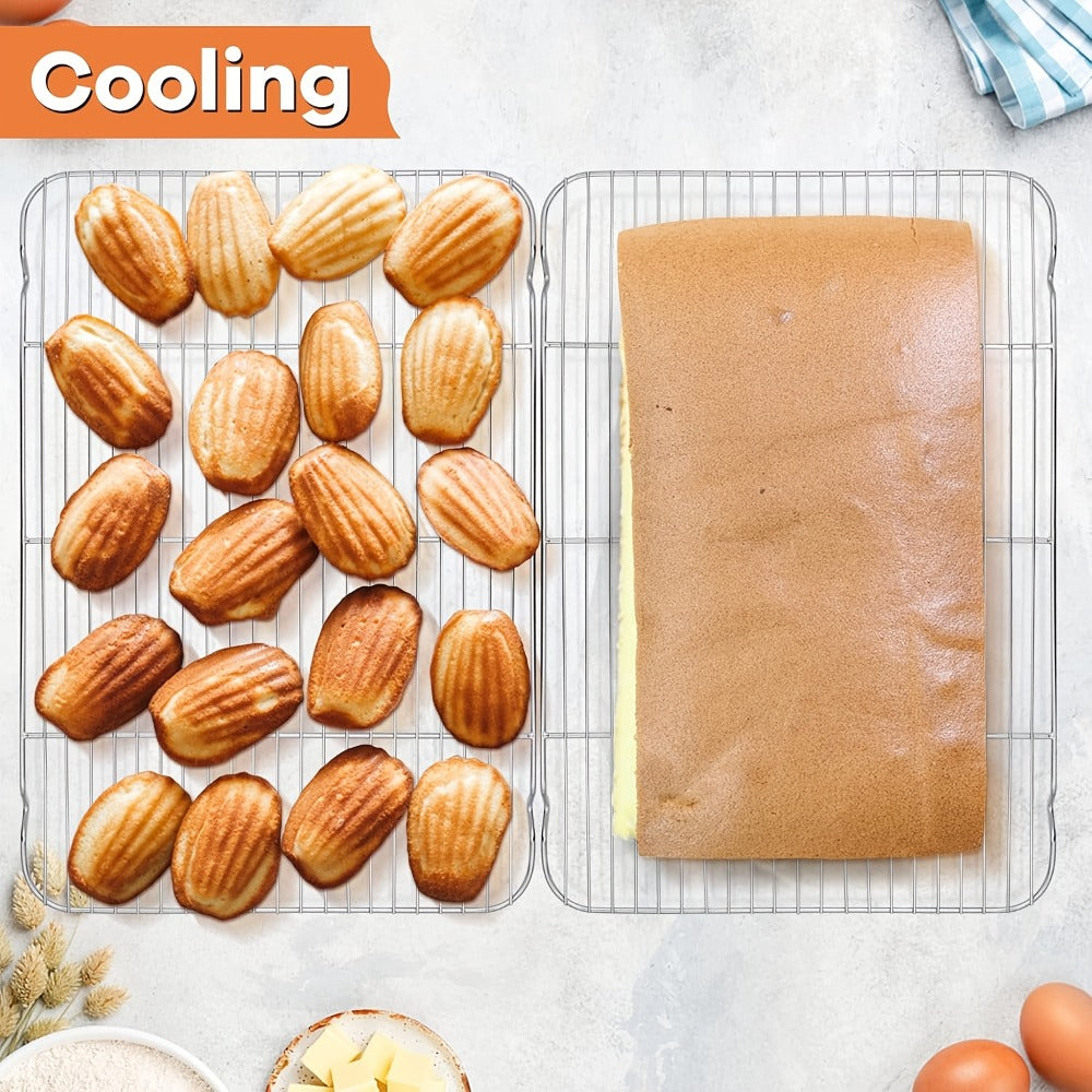 Two-Piece Carbon Steel Cooling Rack Set in Two Sizes for Cookies, Cakes, Roasting and Grilling