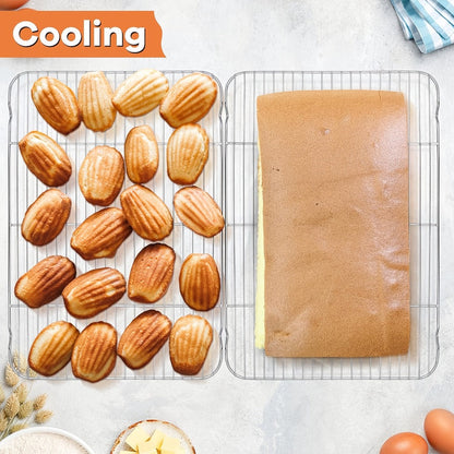 Two-Piece Carbon Steel Cooling Rack Set in Two Sizes for Cookies, Cakes, Roasting and Grilling