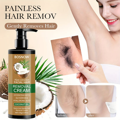 Hair Removal Cream BOSNOW 150g Coconut Oil Pump Bottle with Carton for External Body Grooming