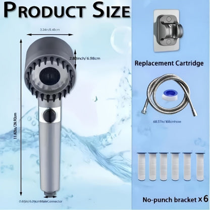 Four-Piece High-Pressure Wall-Mount Shower Head Set with Turbine Spray, Six Filters and 68-Inch Hose