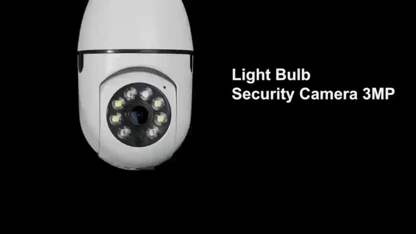 E27 Bulb Camera 360° Pan & Tilt 3MP 1080P, Full-Color Night Vision, Two-Way Audio, Motion Detection, WiFi App Control, Cloud & TF Card Storage – Indoor Home Security Light Bulb Camera