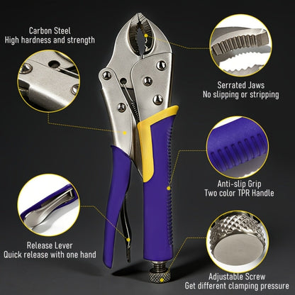 Locking Pliers Set 6pcs Heavy Duty, Includes Needle Nose Pliers 6.5" & 9.5", Curved Jaw Locking Pliers 5" 7" 10", C-Clamp L-Type Pliers with Roll Bag & Ergonomic Metal Handles for Auto, DIY & Workshop