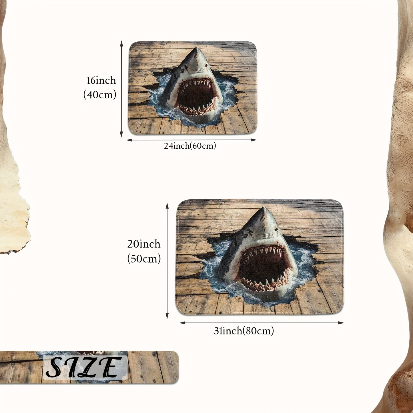 Shark Door Mat Non-Slip Washable Polyester Flannel Rug for Entryway Bathroom Bedroom Living Room Kitchen Porch Laundry RV Ocean Sea Design