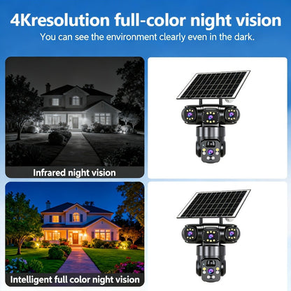 Security Camera 4K Triple-Lens Solar PTZ Model with 10X Zoom, 8000mAh Battery and 32GB Bundle Option
