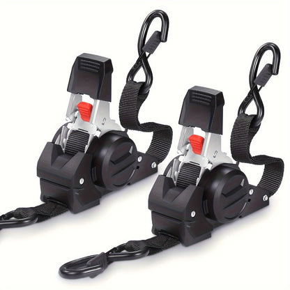 Ratchet Tie-Down Straps with Auto-Retract & Speed Control – Heavy-Duty Cargo Securing Kit with Hooks & Storage Bag | Motorcycle Transport, Towing & Truck Bed Load Securing