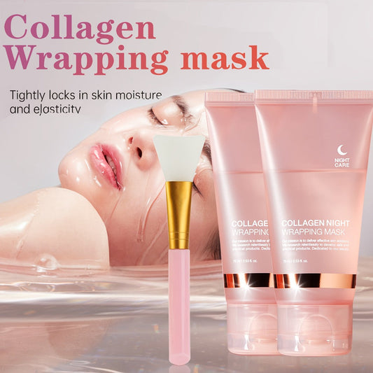 Collagen Night Mask with Jelly Brush — Alcohol-Free Squalane Gel Overnight Face Mask, Deep Nourishing & Firming, Glowing Skin for All Skin Types, 284g or 3/4pcs Wrap Mask