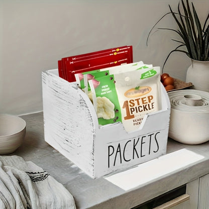 Spice Rack Organizer Rustic Wood Spice Box with Dividers Farmhouse Kitchen Storage Flip-Top Lid Bold Lettering Countertop Cabinet Spice Holder Black White Brown