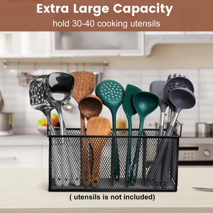 Utensil Kitchen Organizer with Four Mesh Compartments and Removable Diatomaceous Earth Base Insert
