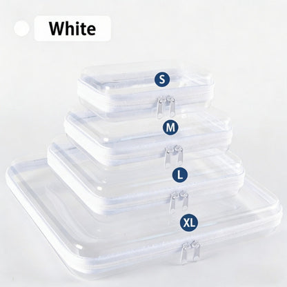 Four-Piece Storage Organizer Set with Clear Zipper Cases in S, M, L and XL Sizes and Four Trim Colors