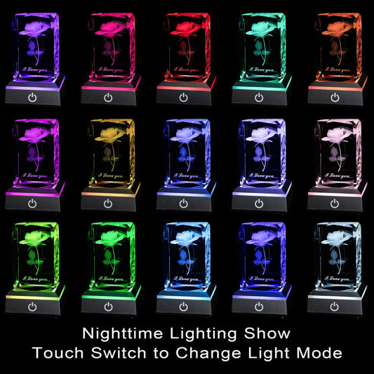 Night Light Rose Floral Acrylic Sign with Color-Changing LED Base and Four Retained Display Styles