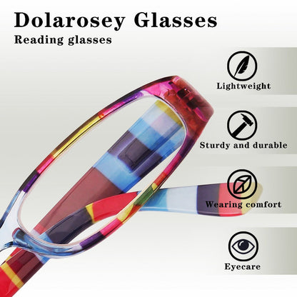 Reading Glasses 4-Pack Retro Rectangle Spring Hinge Multi-Strength for Men and Women – 1.0x to 4.0x Magnification Colorful Printed Frames Eyeglasses Set