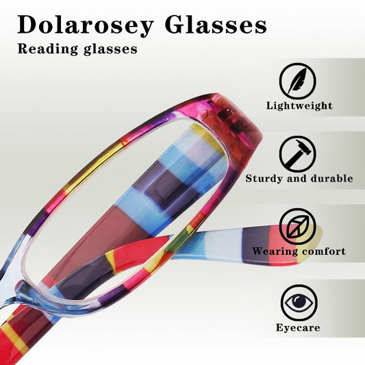 Reading Glasses 4-Pack Retro Rectangle Printed Frames with Spring Hinges & 1.0x to 4.0x Options