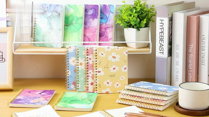 Eight-Pack A6 Floral Spiral Notebooks with Four Designs, Ruled Pages and Tear-Off Binding Pictured